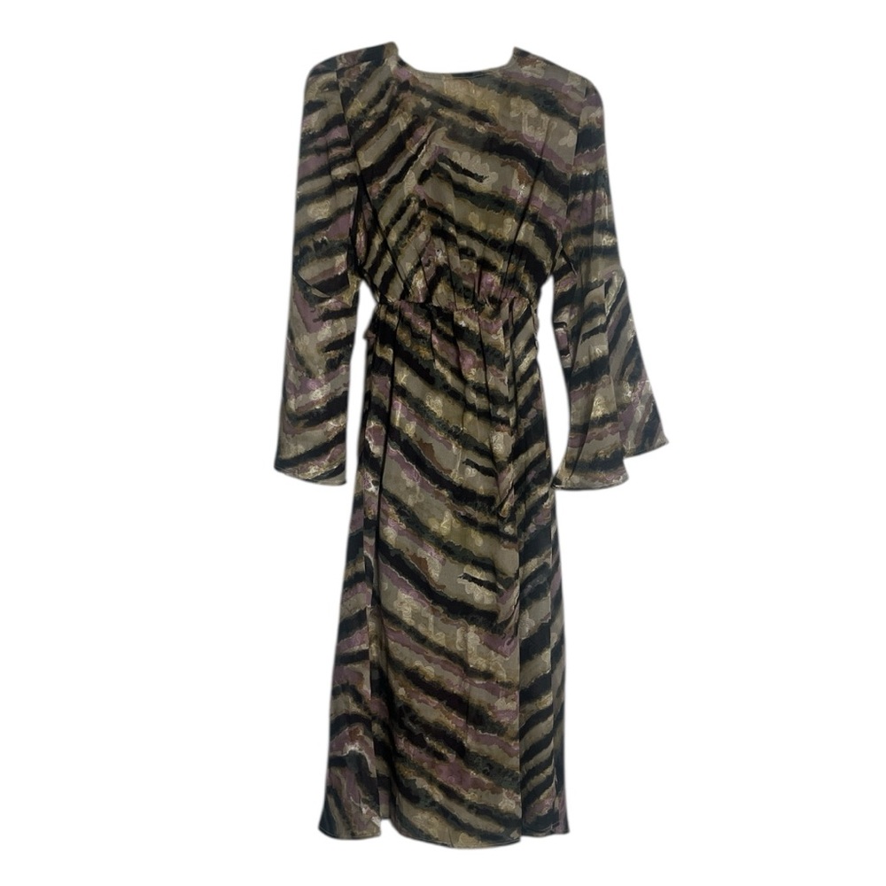NKN Nekane Camel Mauve Black Animal Print Faux Wrap Midi Dress Small Reg. $197 - Picture 13 of 15